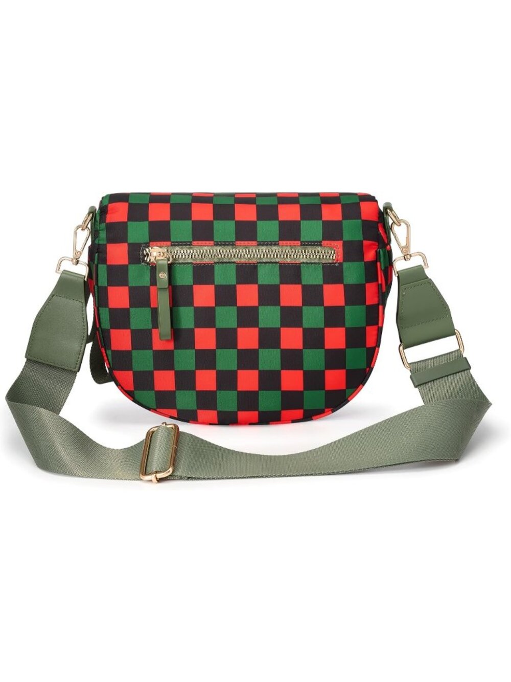Women's Red Green Check Nylon Spacious Bum Bag Travel Purse Crossbody Bag - Picture 3 of 5